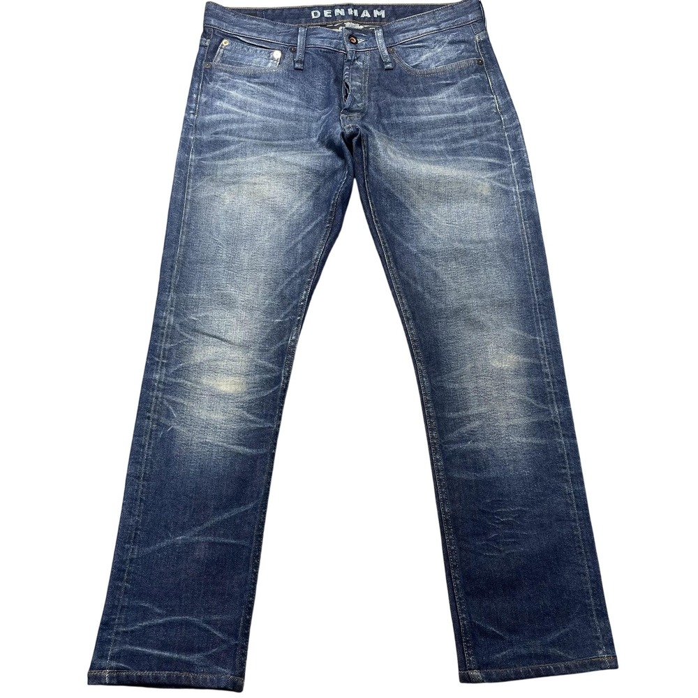 Denham Razor Jeans Mens 36x31 Blue Medium Wash Slim Straight Whisker Denim Pants